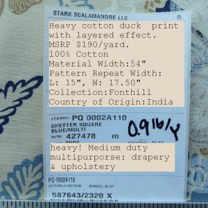 P1030752 Scalamandre Chester Square Fonthill Blue Multi Printed Cotton Old World Weavers MSRP USD 190/Y