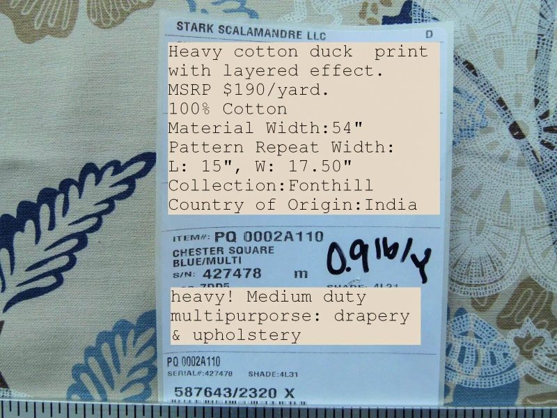 P1030752 Scalamandre Chester Square Fonthill Blue Multi Printed Cotton Old World Weavers MSRP USD 190/Y