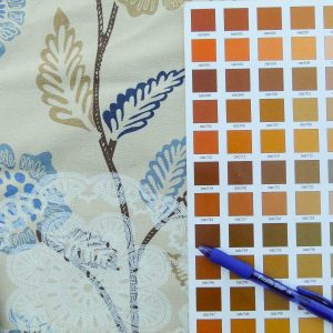 P1030754 Scalamandre Chester Square Fonthill Blue Multi Printed Cotton Old World Weavers MSRP USD 190/Y