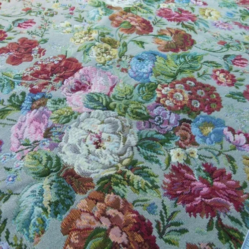 P1030775 Scalamandre Veronica Taupe Rembrandt Rose Carnation Bouquet Red Green Pink Blue Old World Weavers Traditional Flower Tapestry MSRP USD 188