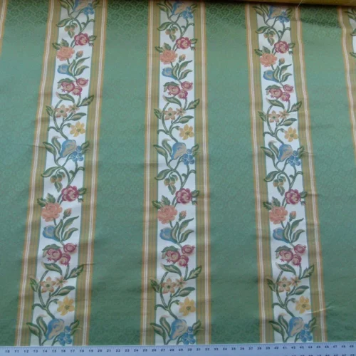 P1030837 Scalamandre Salerno Green Grey Watkins Mediterranean  Floral Pomegranate Pear Rose Stripe MSRP USD 152/Y