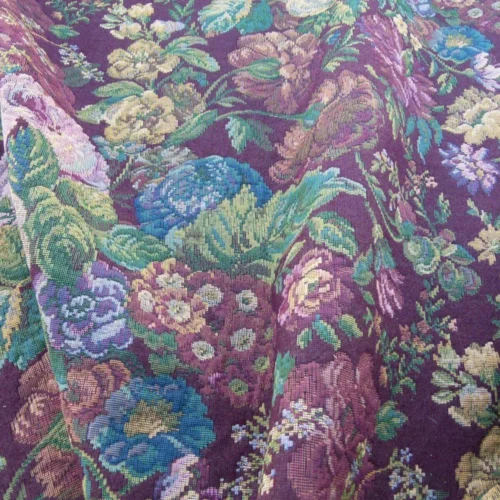 P1030917 Scalamandre Veronica Wine Red Rembrandt Rose Carnation Bouquet Red Green Pink Blue Old World Weavers Traditional Flower Tapestry MSRP USD 188