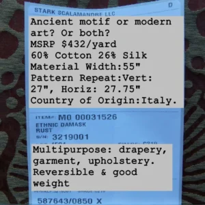 P1040113 By yard Scalamandre Ethnic Damask Rust Silk Lampas African Abstract MSRP USD 432/Y