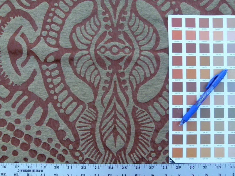 P1040114 By yard Scalamandre Ethnic Damask Rust Silk Lampas African Abstract MSRP USD 432/Y