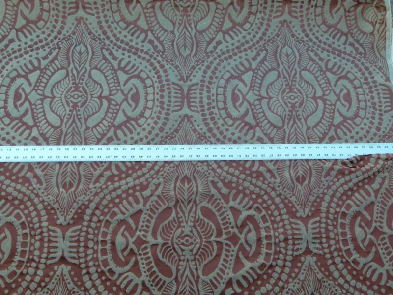 P1040118 By yard Scalamandre Ethnic Damask Rust Silk Lampas African Abstract MSRP USD 432/Y
