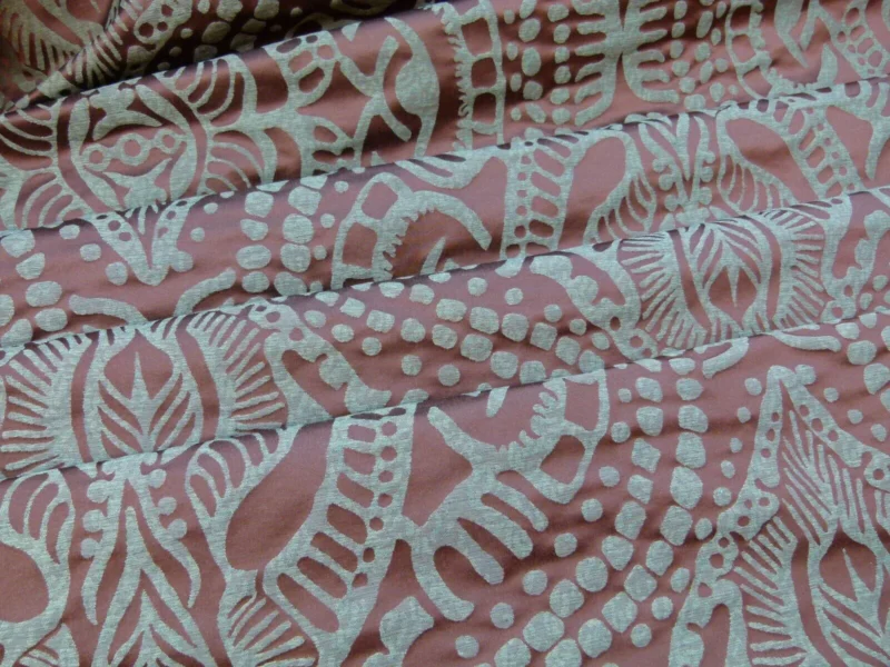 P1040119 By yard Scalamandre Ethnic Damask Rust Silk Lampas African Abstract MSRP USD 432/Y