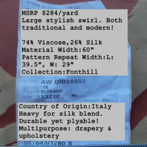 P1040149 By Yd Scalamandre Duquette Fonthill Peach Blossom Old World Weavers Silk Damask Swirl MSRP USD 284/Y