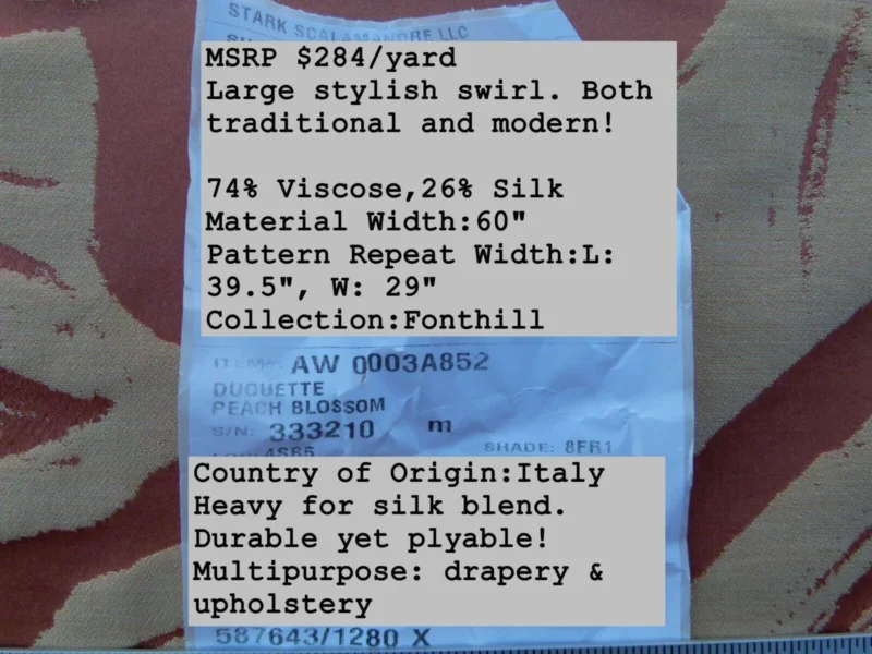 P1040149 By Yd Scalamandre Duquette Fonthill Peach Blossom Old World Weavers Silk Damask Swirl MSRP USD 284/Y