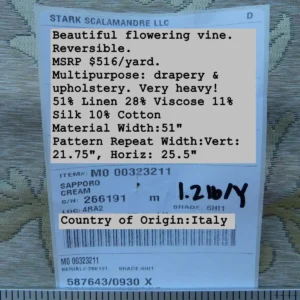 Scalamandre Old World Weavers Romantic Sapporo Cream Fennel Green  Gold Silk Linen Lampas MSRP USD 516/y Superb Weight! Vine