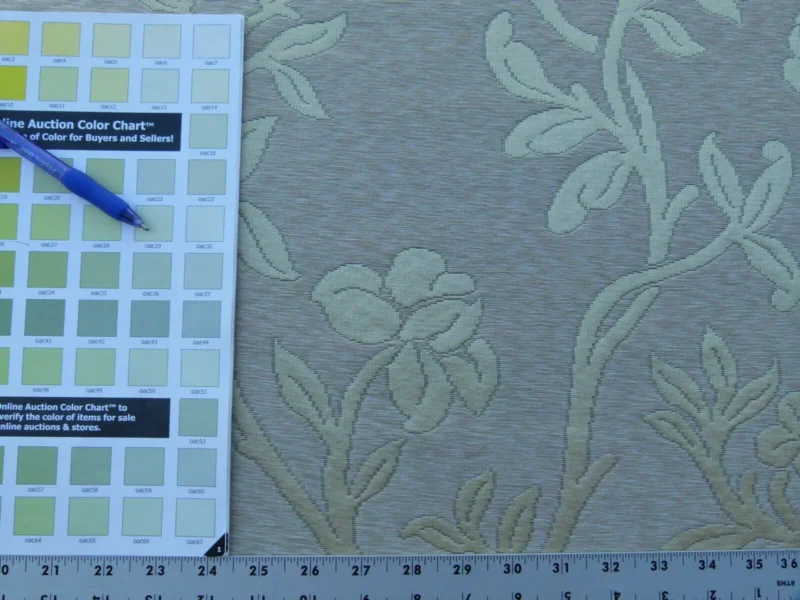 Scalamandre Old World Weavers Romantic Sapporo Cream Fennel Green  Gold Silk Linen Lampas MSRP USD 516/y Superb Weight! Vine