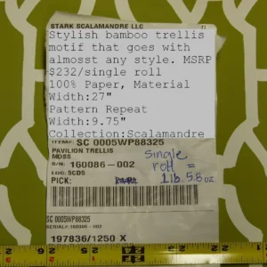 P1040327 Scalamandre "pavilion Trellis Moss Green White Wallpaper MSRP USD 232/single Roll  Old World Weavers