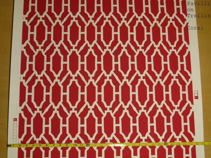 P1040334 Scalamandre "pavilion Trellis Coral Red White Wallpaper MSRP USD 232/single Roll Old World Weavers