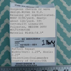 Scalamandre Chantico Chevron Lattice Pool Aqua Blue Green Linen Cotton Woven  Old World Weavers Herringbone MSRP USD 198/Y
