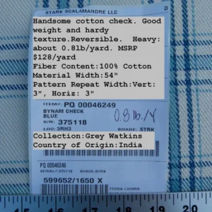 Scalamandre Bynam Check Grey Watkins Blue White Plaid Cotton MSRP USD 128/Y  Old World Weavers