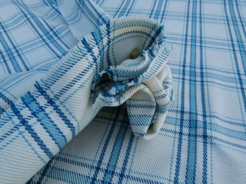Scalamandre Bynam Check Grey Watkins Blue White Plaid Cotton MSRP USD 128/Y  Old World Weavers