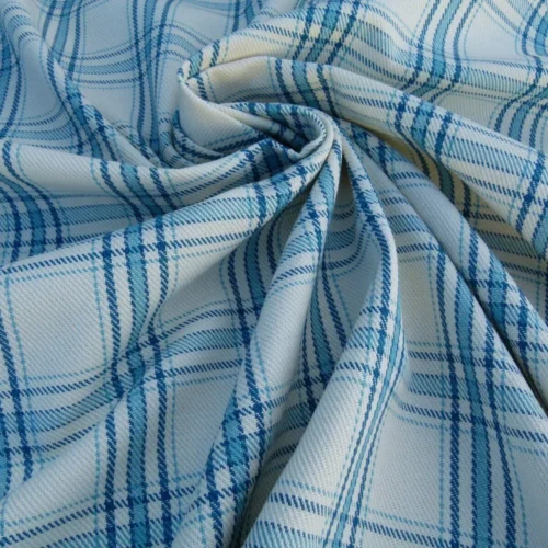 P1040495 Scalamandre Bynam Check Grey Watkins Blue White Plaid Cotton MSRP USD 128/Y  Old World Weavers