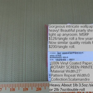 P1650214 Aria Strie Burnished Gold Wallpaper Scalamandre 5 Yards Single Roll MSRP USD 126/single Roll