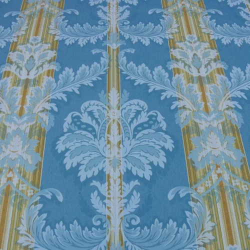 High End Wallpaper Damasco Imberline French Blue Damask Stripe Wallpaper Handprinted MSRP USD 176/single Roll  Old World Weavers
