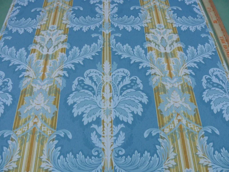 P1650217 High End Wallpaper Damasco Imberline French Blue Damask Stripe Wallpaper Handprinted MSRP USD 176/single Roll  Old World Weavers