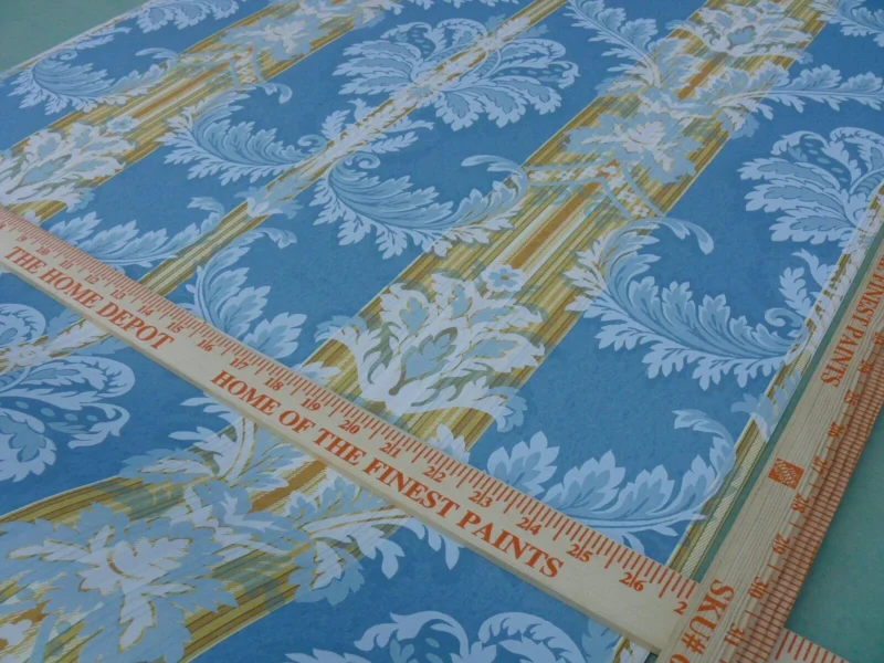 P1650220 High End Wallpaper Damasco Imberline French Blue Damask Stripe Wallpaper Handprinted MSRP USD 176/single Roll  Old World Weavers