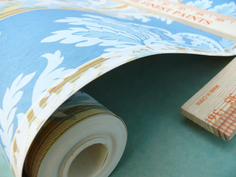 P1650221 High End Wallpaper Damasco Imberline French Blue Damask Stripe Wallpaper Handprinted MSRP USD 176/single Roll  Old World Weavers