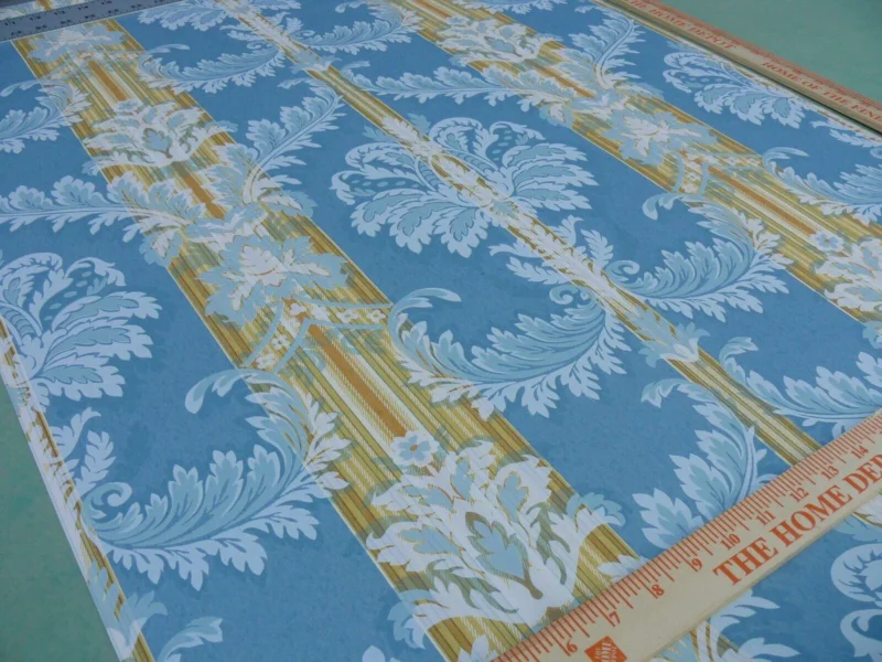 P1650222 High End Wallpaper Damasco Imberline French Blue Damask Stripe Wallpaper Handprinted MSRP USD 176/single Roll  Old World Weavers
