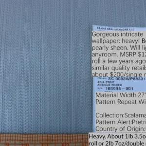 Aria Strie Antique Silver Wallpaper Scalamandre 5 Yards Single Roll MSRP USD 126/single Roll