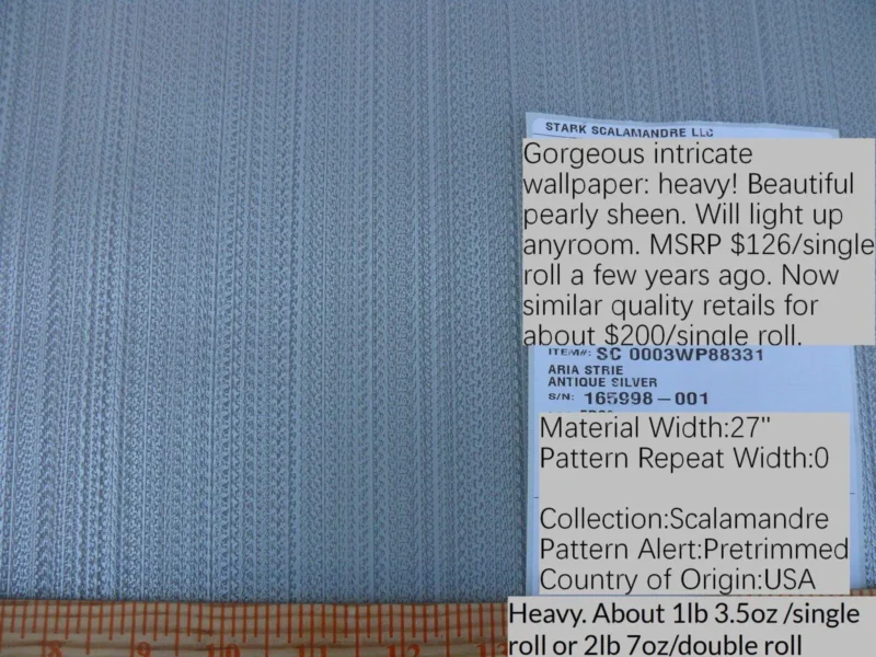 Aria Strie Antique Silver Wallpaper Scalamandre 5 Yards Single Roll MSRP USD 126/single Roll