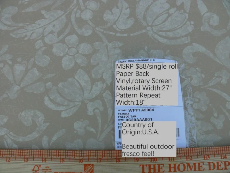 P1650238 High End Wallpaper Scalamandre Tamira Fresco Crewel Sunflower Grapes Rose Artichoke Tan MSRP USD 88/single Roll Old World Weavers