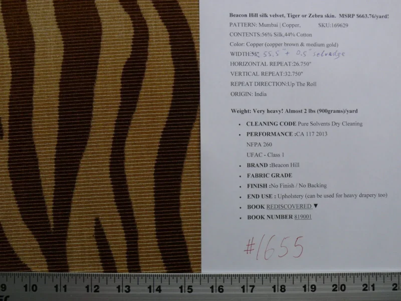 P1660338 Beacon Hill Mumbai Silk Vevet Copper Zebra Tiger Brown Gold Animal Skin Heavy MSRP USD 663.76/y