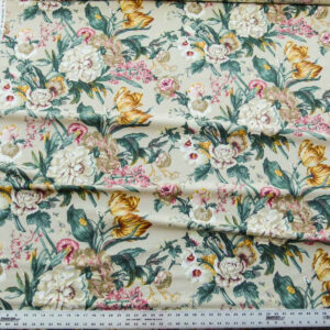 Scalamandre Shelton Garden In Oyster Spring Tulip Peony Hyacinths Lilac Flowers Linen Print Grey Watkins MSRP USD 440/yard Old World Weavers