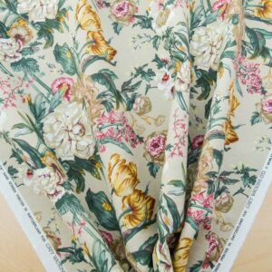 Scalamandre Shelton Garden In Oyster Spring Tulip Peony Hyacinths Lilac Flowers Linen Print Grey Watkins MSRP USD 440/yard Old World Weavers