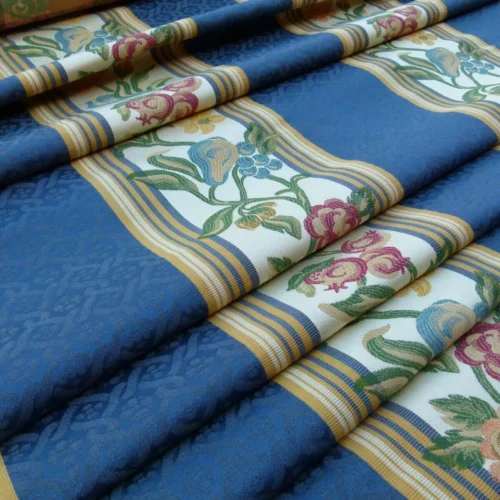 P1030412 Scalamandre Salerno Blue Grey Watkins Mediterranean Floral Pomegranate Pear Rose Stripe MSRP USD 152/Y