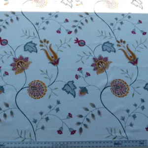 P1030428 Scalamandre Shelton Garden In Oyster Spring Tulip Peony Hyacinths Lilac Flowers Linen Print Grey Watkins MSRP USD 440/yard Old World Weavers