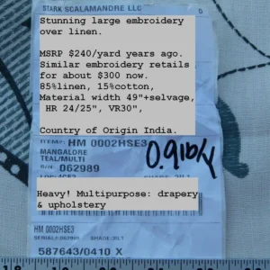 P1030430 1.25y Scalamandre Mangalore Teal Multi Blue Orange Red On White Embroidery Crewel Linen MSRP USD 240/Y Old World Weavers (copy)