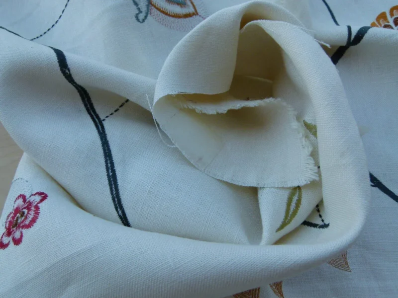 P1030437 1.25y Scalamandre Mangalore Teal Multi Blue Orange Red On White Embroidery Crewel Linen MSRP USD 240/Y Old World Weavers (copy)