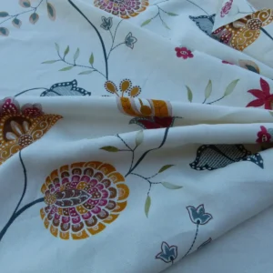 P1030438 1.25y Scalamandre Mangalore Teal Multi Blue Orange Red On White Embroidery Crewel Linen MSRP USD 240/Y Old World Weavers (copy)