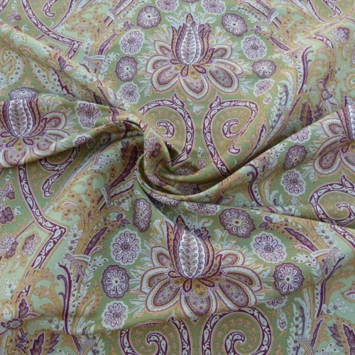 P1030463 Scalamandre Orissa Moss Burgundy Print Linen Linen Cotton Print Paisley MSRP USD 276/Y Old World Weavers