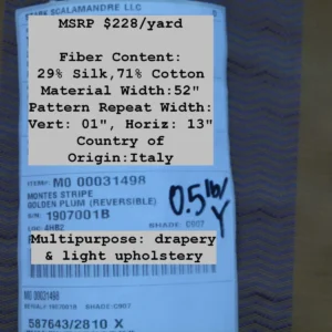 Scalamandre Montes Stripe Grey Watkins Golden Plum (reversible) Silk Stripe  MSRP USD 228/Y