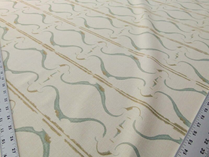 Scalamandre Helena Print Sea Spray Blue on Cream Ikat Ancient Ruins Linen MSRP USD 184/Y  Old World Weavers