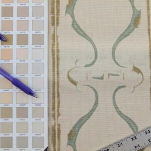 Scalamandre Helena Print Sea Spray Blue on Cream Ikat Ancient Ruins Linen MSRP USD 184/Y  Old World Weavers