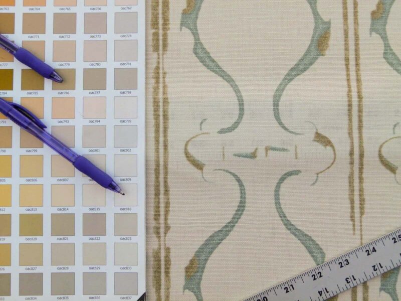 Scalamandre Helena Print Sea Spray Blue on Cream Ikat Ancient Ruins Linen MSRP USD 184/Y  Old World Weavers