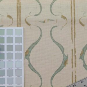 Scalamandre Helena Print Sea Spray Blue on Cream Ikat Ancient Ruins Linen MSRP USD 184/Y  Old World Weavers