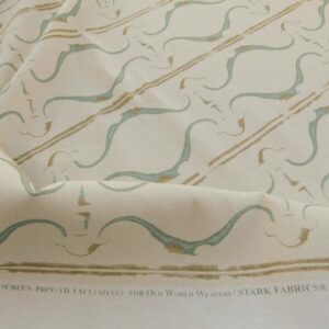 Scalamandre Helena Print Sea Spray Blue on Cream Ikat Ancient Ruins Linen MSRP USD 184/Y  Old World Weavers