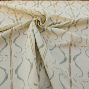 Scalamandre Helena Print Sea Spray Blue on Cream Ikat Ancient Ruins Linen MSRP USD 184/Y  Old World Weavers