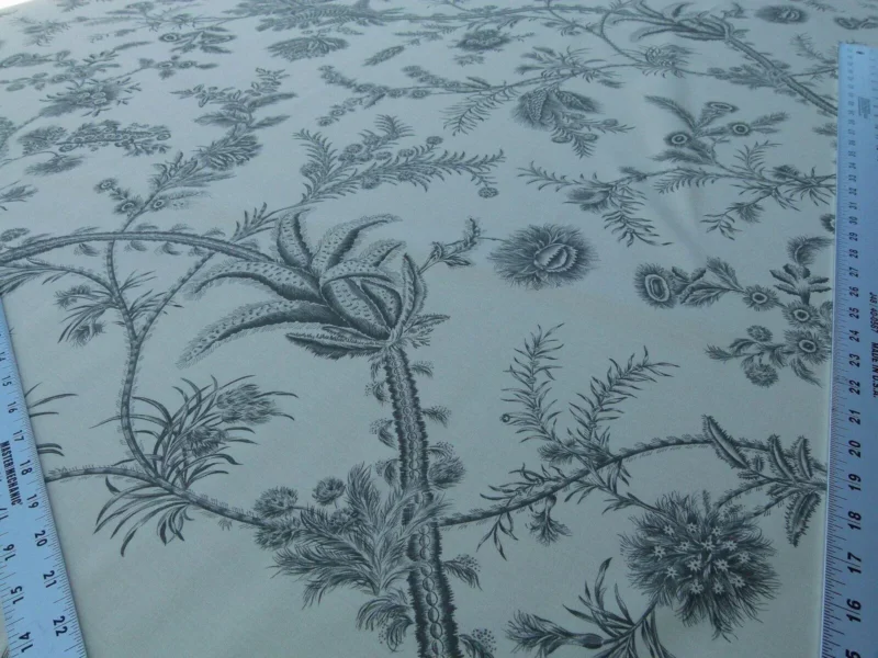 P1030578 By Yd Scalamandre Grey Watkins Languedoc Charcoal Black White Botanic Fern and Thistle Southern France Toile Circa 1790 MSRP USD 364/y
