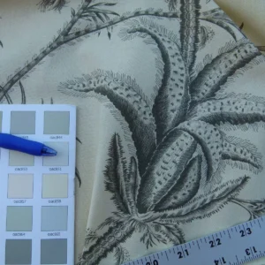 P1030581 By Yd Scalamandre Grey Watkins Languedoc Charcoal Black White Botanic Fern and Thistle Southern France Toile Circa 1790 MSRP USD 364/y