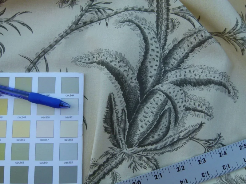 P1030581 By Yd Scalamandre Grey Watkins Languedoc Charcoal Black White Botanic Fern and Thistle Southern France Toile Circa 1790 MSRP USD 364/y