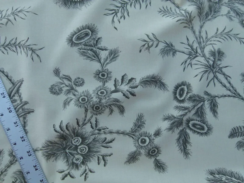 P1030583 By Yd Scalamandre Grey Watkins Languedoc Charcoal Black White Botanic Fern and Thistle Southern France Toile Circa 1790 MSRP USD 364/y