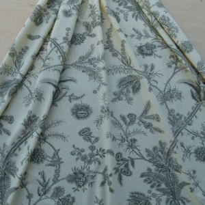 P1030584 By Yd Scalamandre Grey Watkins Languedoc Charcoal Black White Botanic Fern and Thistle Southern France Toile Circa 1790 MSRP USD 364/y